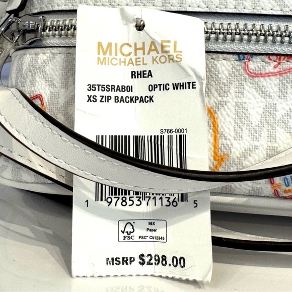 Michael Kors Rhea Extra-Small Printed Signature Logo Backpack Optic White - Picture 10 of 10